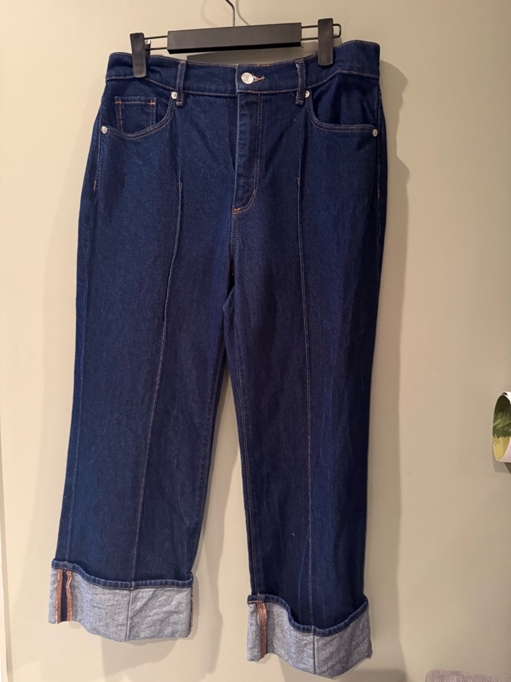 LOFT Dark Blue Cropped Straight Jeans with Cuffed Hem